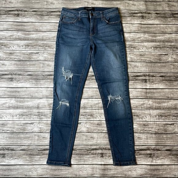 Prosperity Womens High Rise Distressed Rip Knee Skinny Jeans Dark Blue Size 29 - Picture 2 of 11